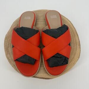Eileen Fisher Cape Crossover Leather Sandals Orange SZ 10 Vacation Minimalist